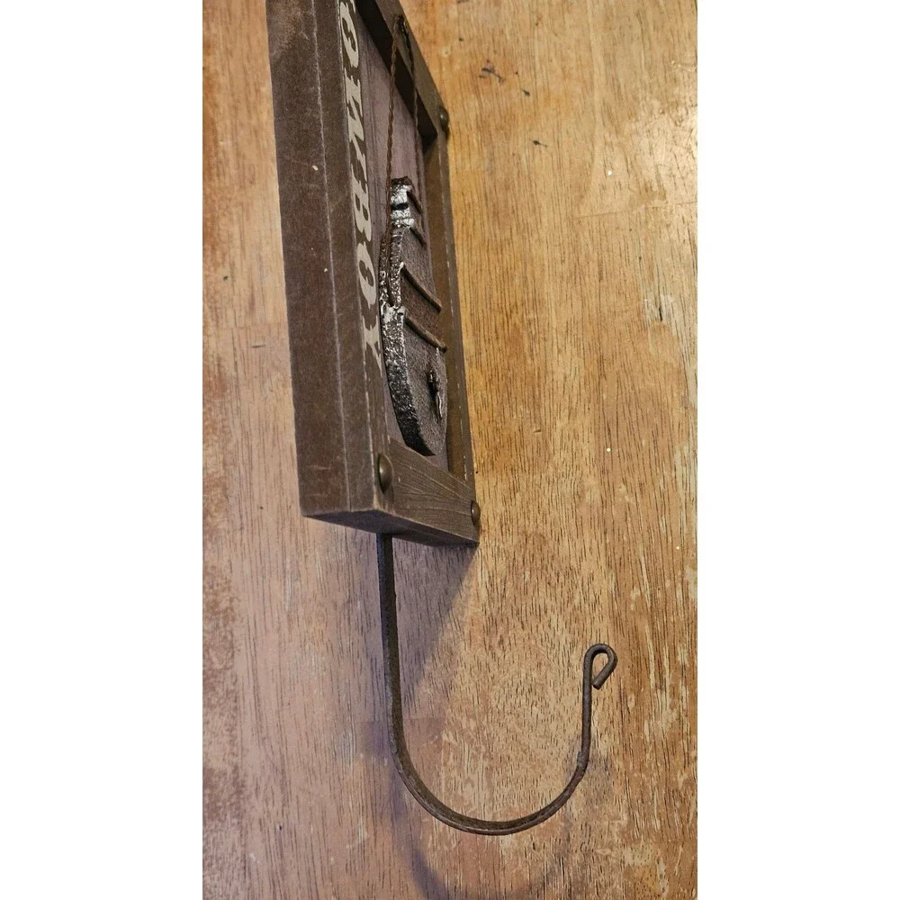 Rustic Cowboy Hanging Wall Decor Hook Farm Country Cabin Wood Sign